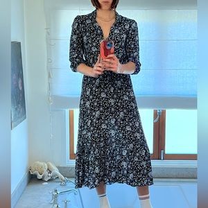 Zara floral print dress, cinched tie-waist